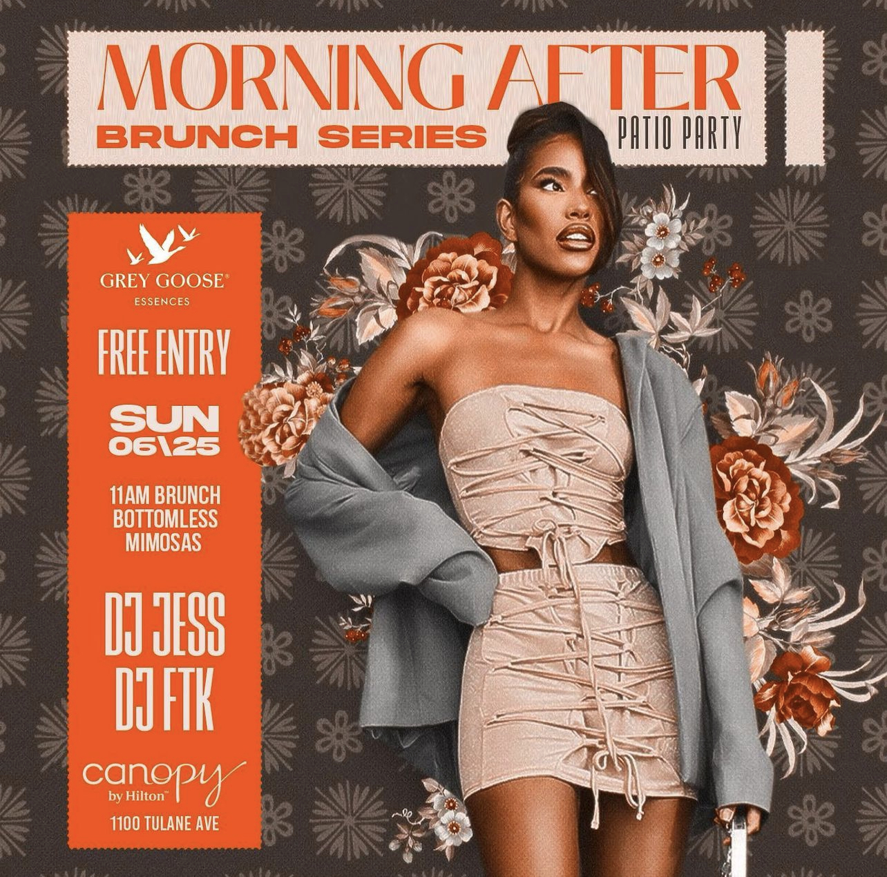 Flyer for Morning After Brunch Series Patio Party